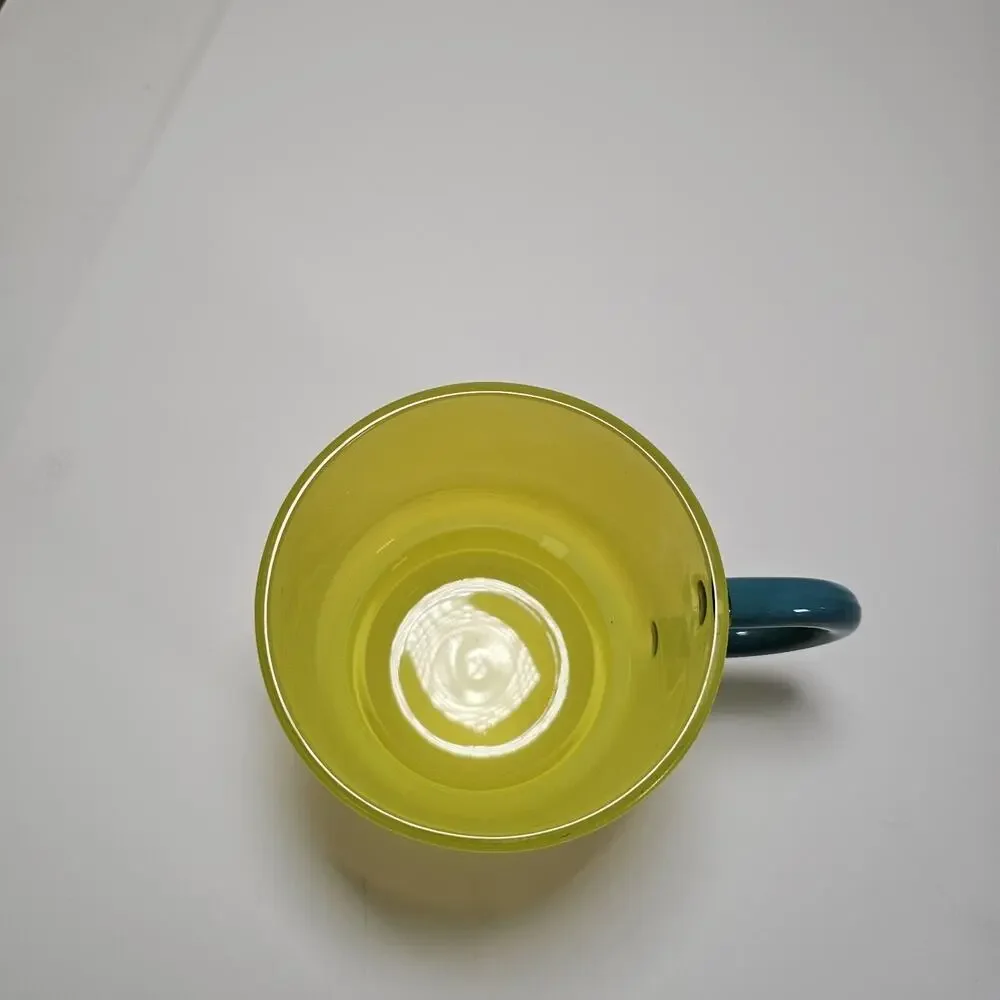 MCM Vintage Style Teal & Yellow glass mug hand crafted